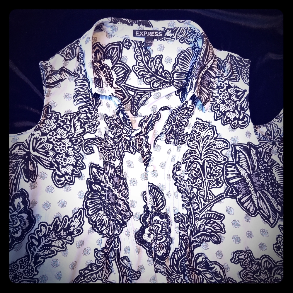 Express button up peak a boo shoulder top